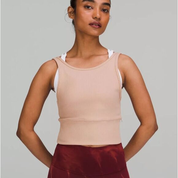 lululemon athletica Tops - Lululemon Power Pivot Ribbed Cropped Tank Top Nude Size 4 Pink Clay